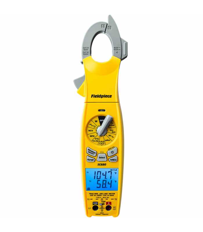 Fieldpiece SC-680 [SC680] 600VAC/DC, 400AAC True-RMS Wireless AC Clamp Meter with Temperature, & Inrush