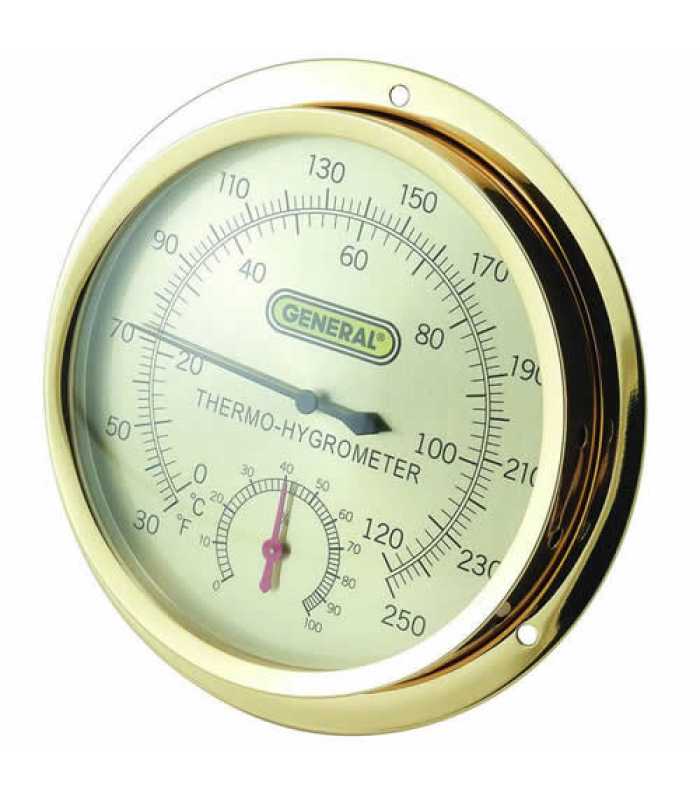 General Tools B600FC [B600FC] Temperature and Humidity Meter in Brass Case, 30° to 250° F, 0 to 100% RH, High-Temp, Analog