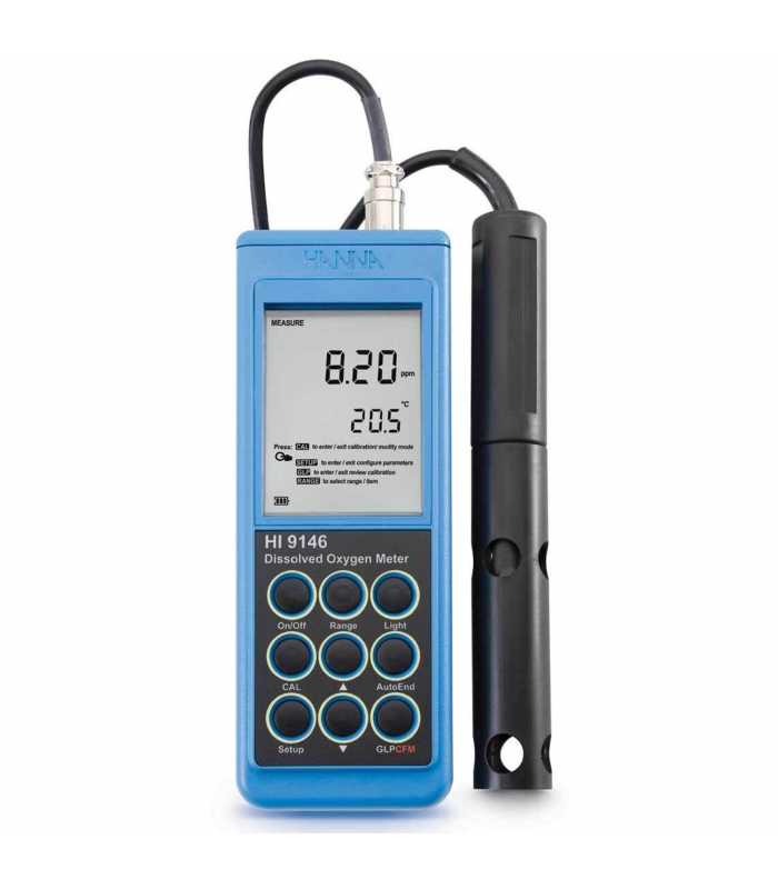 HANNA Instruments HI-9146 [HI9146-10] Dissolved Oxygen and Temperature Meter, 10m Cable