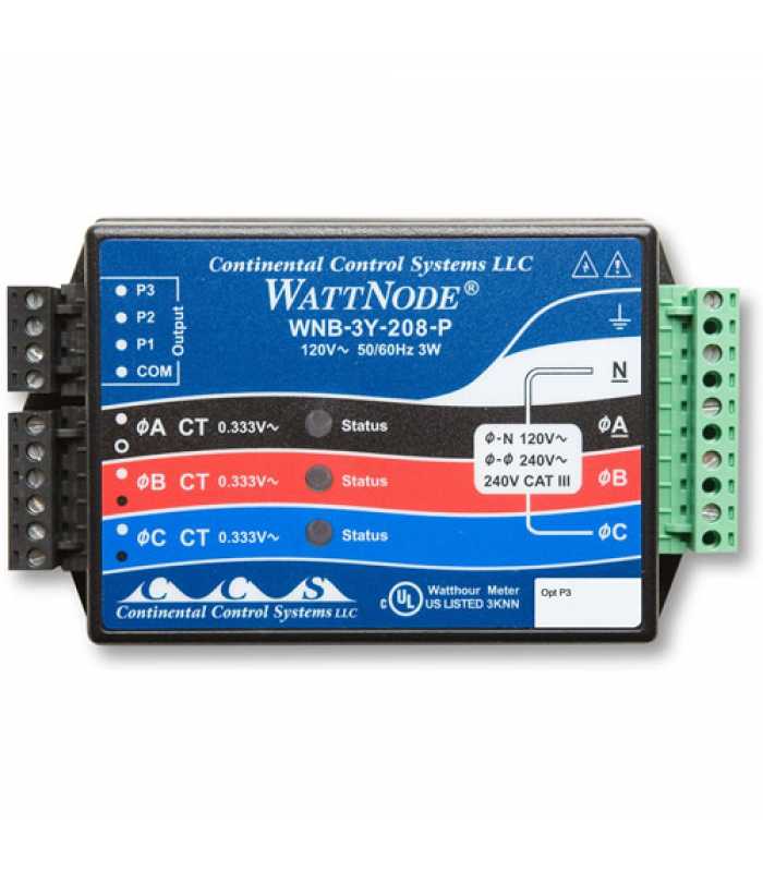 Onset HOBO T-WNB-3Y-208 [T-WNB-3Y-208] 208/240 VAC, 1-/2-/3-Phase WattNode/Wye/kWh Transducer Sensor