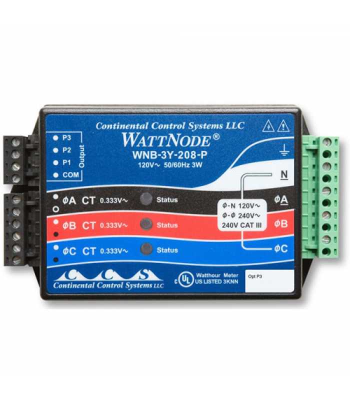 Onset HOBO T-WNB-3Y-208-P [T-WNB-3Y-208-P] WattNode 208-240VAC 2 or 3 Branch Circuit kWh Transducer Sensor