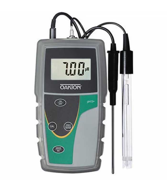 OAKTON pH 5+ [WD-35613-52] pH / Temperature Meter w/ Single-Junction, Sealed, Electrode, ATC Probe, Boot