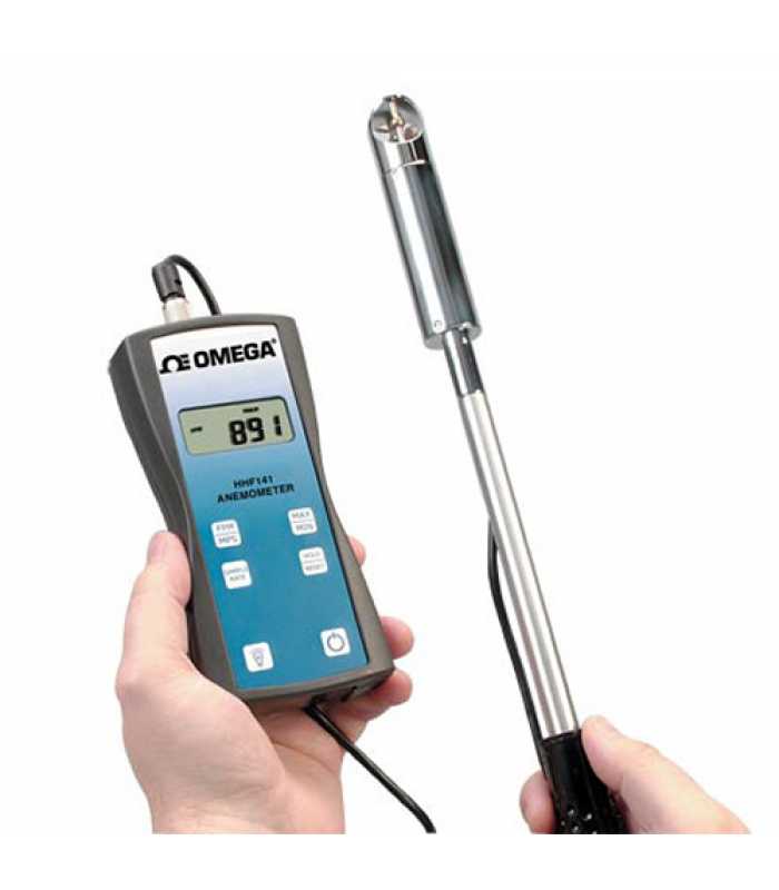 Omega HHF141 [HHF141A-USB] Handheld Anemometer Kit with 25 mm (1") dia Probe, 300 to 6800 FPM (1.5 to 35.00 MPS) - USB