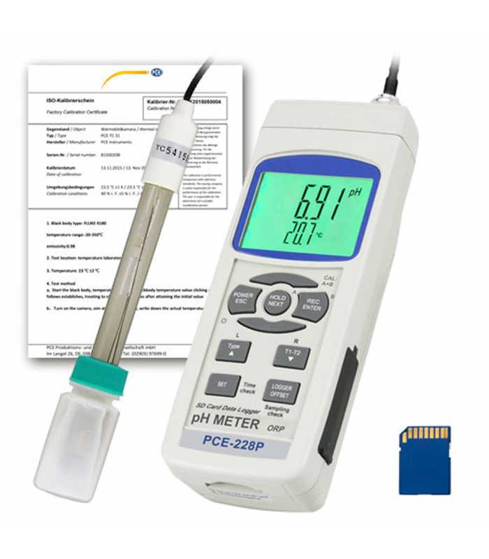PCE Instruments PCE-228 [PCE-228-ICA] pH / Redox / Temperature Meter w/ ISO Calibration Certificate