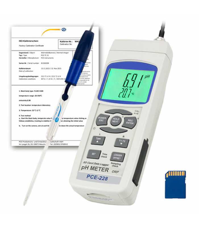 PCE Instruments PCE-228 [PCE-228LIQ-ICA] pH / mV / Temperature Meter w/ ISO Calibration Certificate