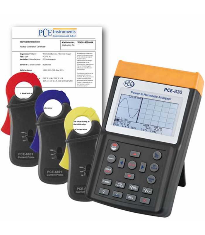 PCE Instruments PCE8301ICA [PCE-830-1-ICA] Three Phase Power Data Logger Meter w/ 3x PCE-6801 Current Probe (100A) and ISO Calibration Certificate