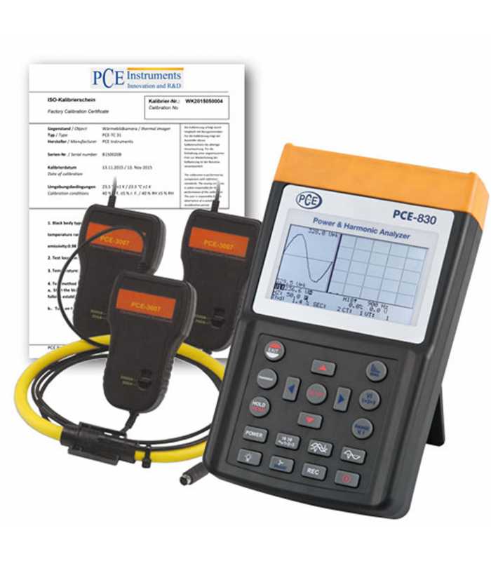 PCE Instruments PCE8303ICA [PCE-830-3-ICA] Three Phase Power Data Logger Meter w/ 3 x PCE-3007 Flexible Current Probe (3000A) and ISO Calibration Certificate
