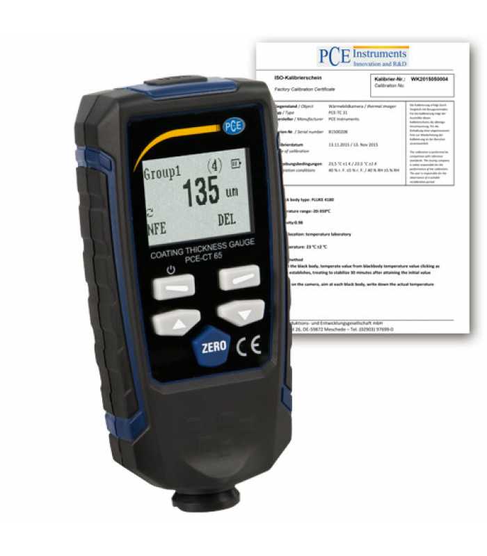 PCE Instruments PCE-CT 65 [PCE-CT 65-ICA] Ultrasonic Coating Thickness Gauge w/ ISO Calibration Certificate