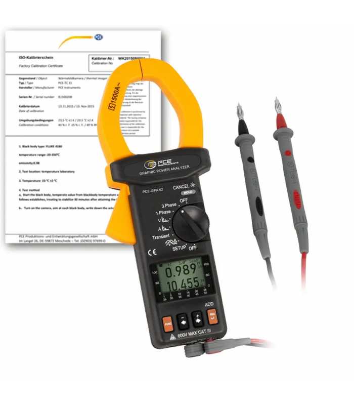 PCE Instruments PCEGPA62ICA [PCE-GPA 62-ICA] Three-Phase Digital Multimeter / Clamp Meter w/ ISO Calibration Certificate
