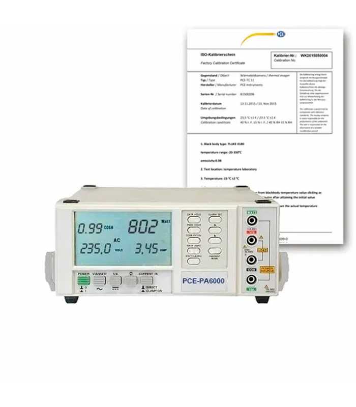 PCE Instruments PCEPA6000ICA [PCE-PA6000-ICA] 1-Phase Power Meter with ISO Calibration Certificate