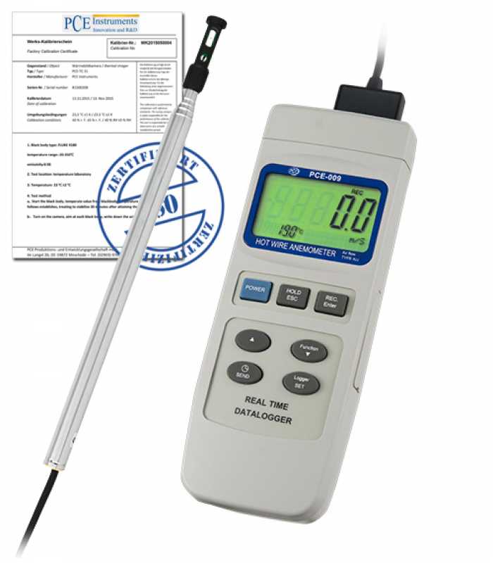 PCE Instruments PCE009 [PCE-009-ICA] Air Velocity Meter w/ ISO Calibration Certificate