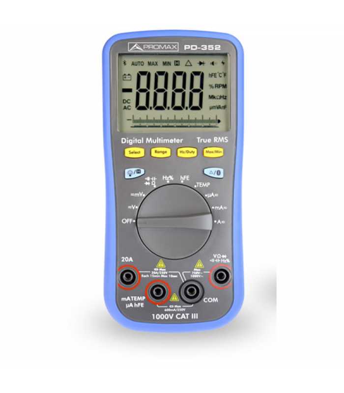 Promax PD35X Series [PD-352] True-RMS Digital Multimeter 750VAC / 1000VDC 40 Hz to 10 kHz w/ Bluetooth Connectivity