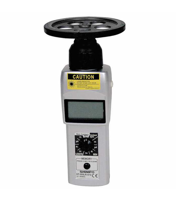 Shimpo DT-200LR [DT-205LR-S12] Contact / Non-Contact Tachometer with LCD Display and 12" Circumference Wheel