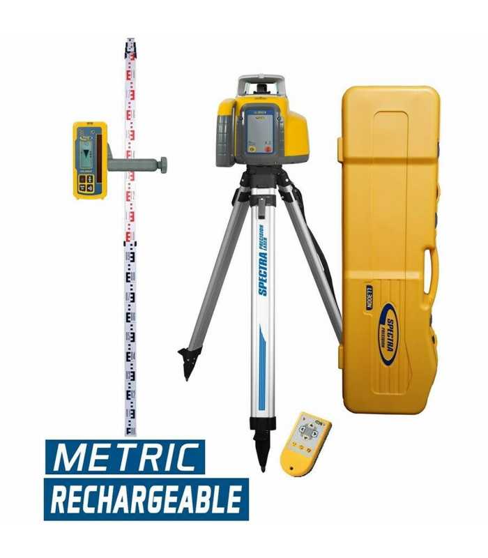 Spectra Precision LL300N [LL300N-6] Laser Level w/ HL450 Receiver, RC601 Rremote Control, Rechargeable Battery, Tripod And Rod (Metric)