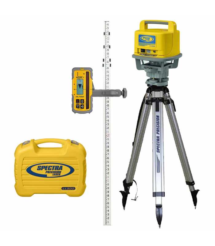 Spectra Precision LL500 [LL500-2] Self-Leveling Laser w/ HL700 Receiver, Alkaline Batteries, Tripod & Rod (Inches)