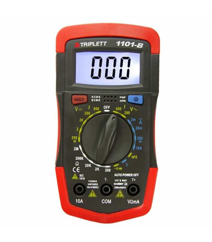 Triplett 1101 [1101-B] Compact AC/DC Digital Multimeter with Backlit Display and Temperature Test, CAT II 600V