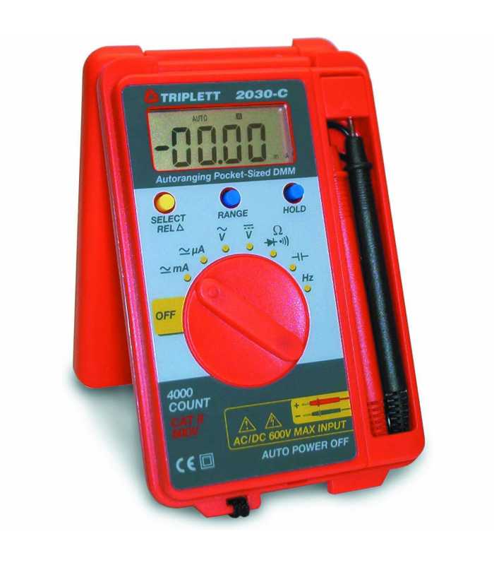 Triplett 2030 [2030-C] Pocket-Sized Auto-Ranging AC/DC Digital Multimeter with Capacitance & Frequency Ranges, CAT II 600V