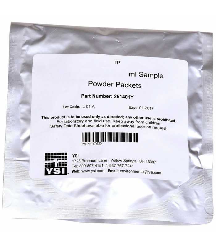 YSI 251401LP1Y Free Chlorine Powder Pack Reagent, DPD, 10mL, Pack of 1000