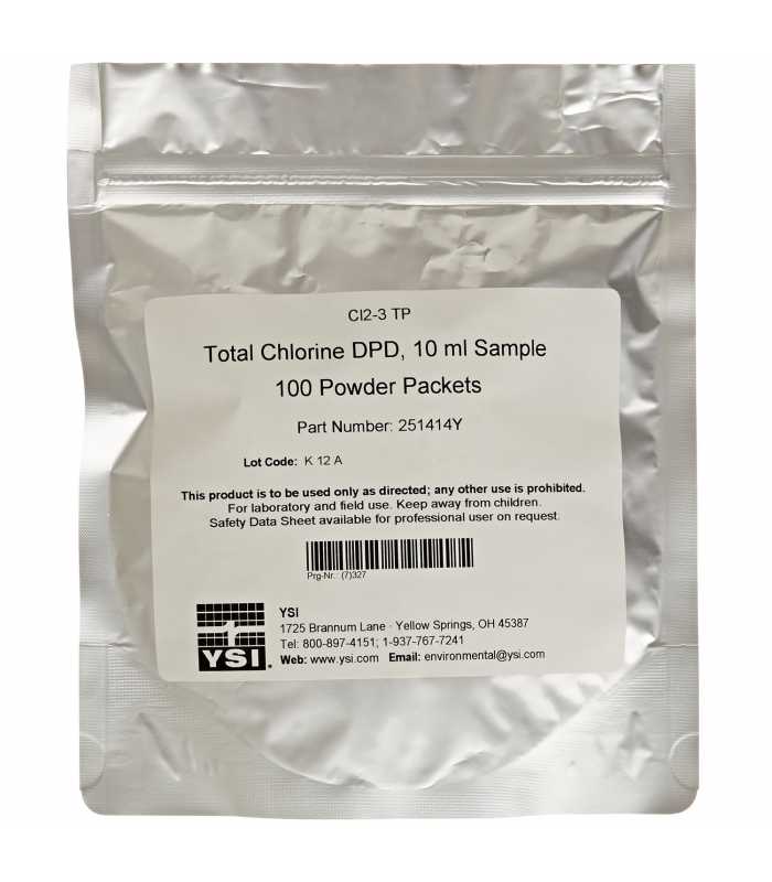 YSI 251414LP1Y Total Chlorine Powder Pack Reagent, DPD, 10mL, Pack of 1000
