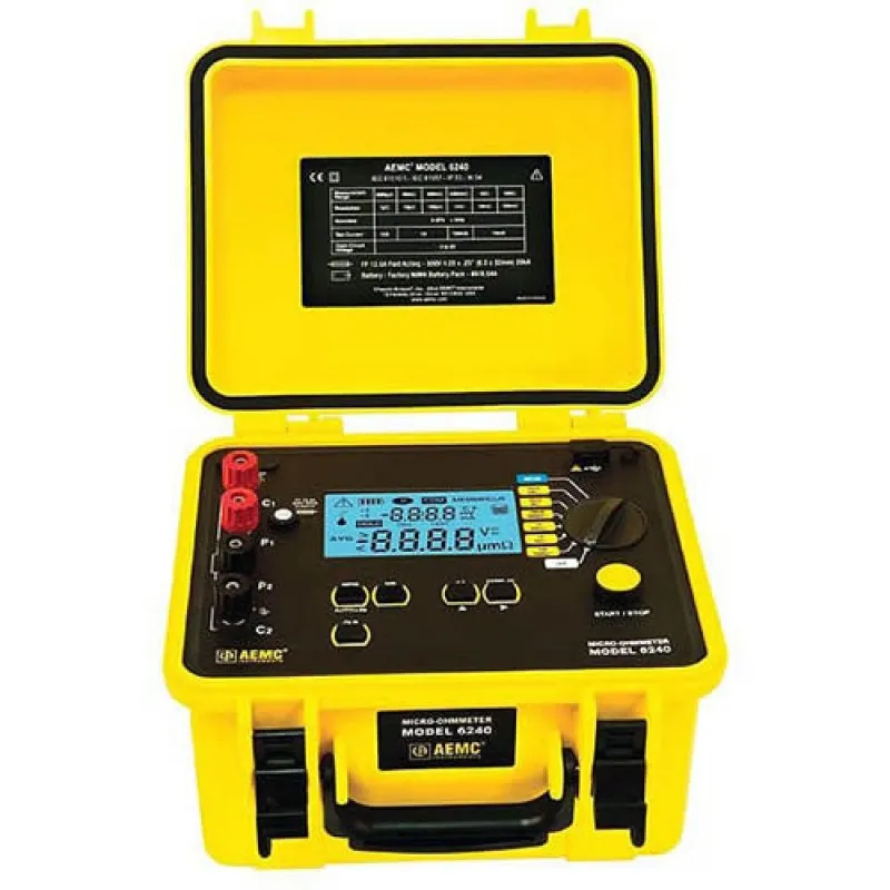AEMC 6240 [2129.80] Digital Micro-Ohmmeter, 10A, 5µΩ to 400Ω with Kelvin Clips/Probes