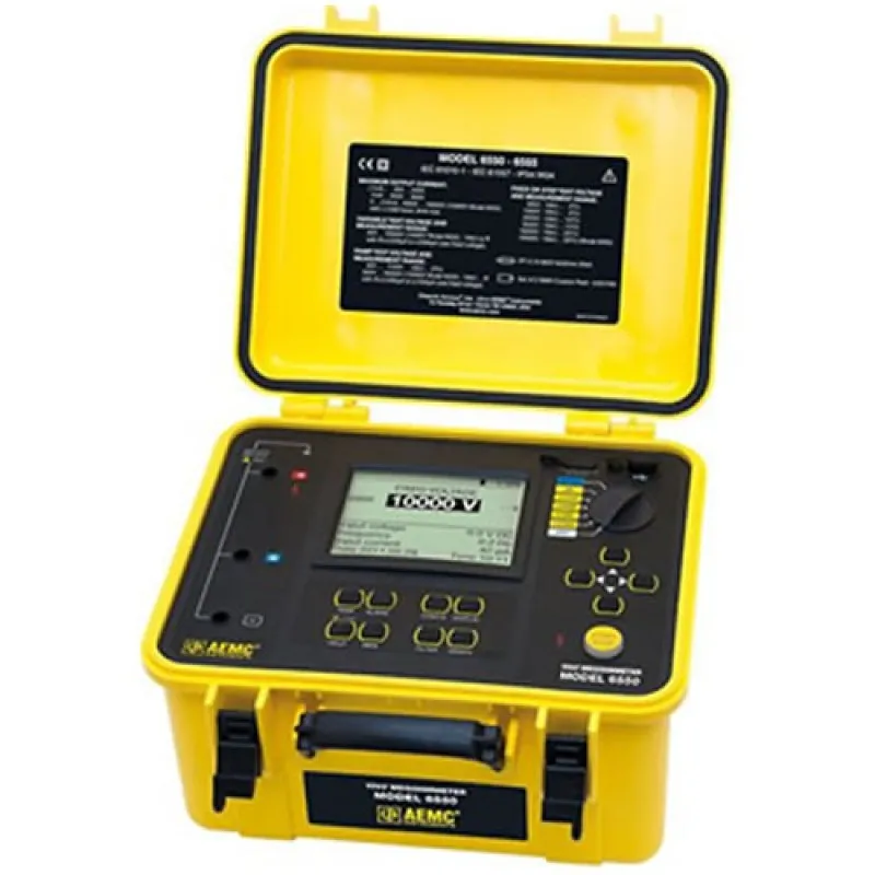 AEMC 6550 [2130.31] Digital Megohmmeter w/Graphical, Analog Bargraph, Backlight, Alarm, Timer, 500V, 1000V, 2500V, 5000V, 10kV, Ramp, StepV, Variable, Auto DAR/PI/DD, USB, w/DataView Software