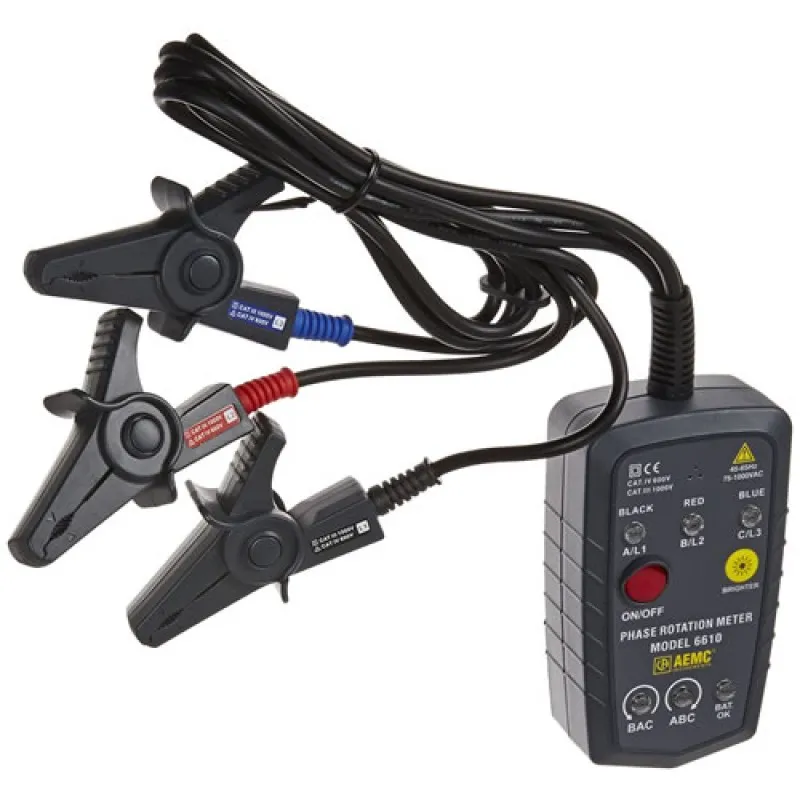 AEMC 6610 [2121.12] Non-Contact Phase Rotation Meter with Attached Test Leads