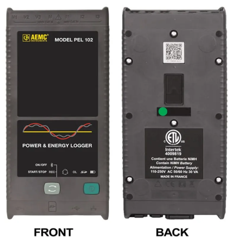 AEMC PEL 102 [2137.51] Single/Three-Phase Power & Energy Logger  (no LCD, w/3 MA193-10-BK sensors)