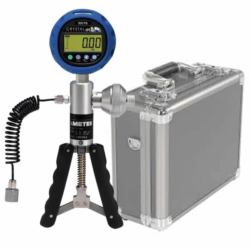 Ametek Crystal M1 [M1-100PSI-AXX] Digital Pressure Gauge, 1/4" NPT male, 0 to 100 PSI w/ Pump System A (Pneumatic) 0 to 2 bar