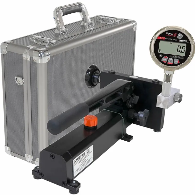 Ametek Crystal XP2i [10KPSIXP2I-EOX] Digital Pressure Gauge w/Pump System E (Oil) 0 to 10,000 psi , 0.1% Accuracy, 1/4NPT Male,  10,000 PSI Gauge & Aluminum Case