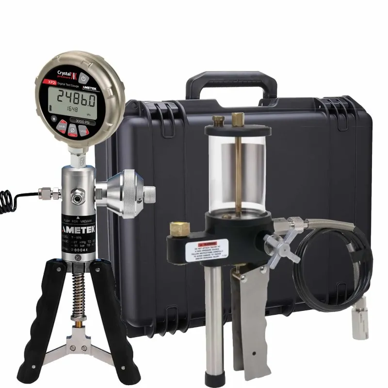 Ametek Crystal XP2i [10KPSIXP2I-HOX-W] Digital Pressure Gauge w/Pump System H (Oil/Pneumatic) -25 inHg to 580 psi & 0 to 5000 psi,  0.1% Accuracy, 1/4NPT Male, 10,000 PSI  Gauge & Waterproof Case