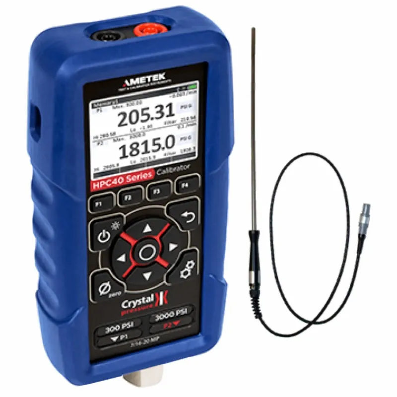 Ametek Crystal HPC40 [HPC42-30PSI-100PSI-BARO-T2] Dual Sensor Pressure Calibrator w/Barometric Module & Pt100 Temperature Probe ISO17025 Accredited -40 to 302°F (-40 to 150°C), 1/4 NPT Male, 0 to 30 Psi and 0 to 100 Psi