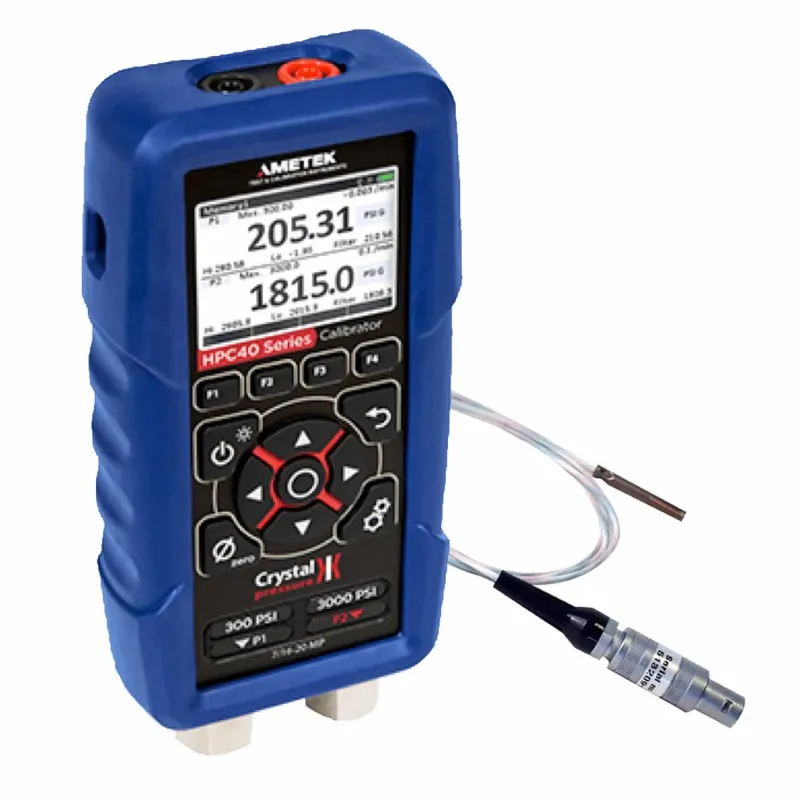 Ametek Crystal HPC40 [HPC42-30PSI-1KPSI-T3] Dual Sensor Pressure Calibrator w/STS050 Temperature Probe, ISO17025 accredited, -40 to 752°F (-40 to 400°C), 1/4 NPT Male, 0 to 30 Psi and 0 to 1000 Psi