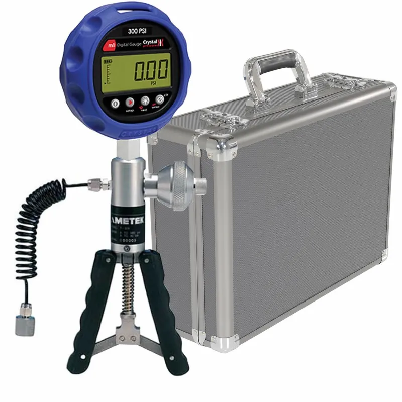 Ametek Crystal M1 [M1-30PSI-AXX] Digital Pressure Gauge, 1/4" NPT male, 0 to 30 PSI w/ Pump System A (Pneumatic) 0 to 2 bar & Aluminum Case