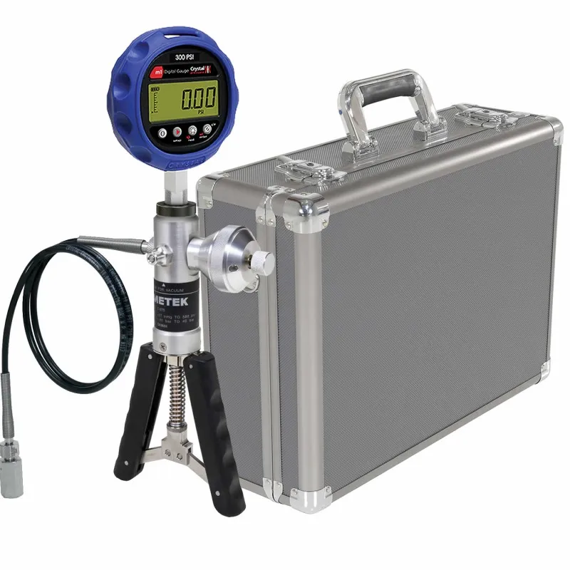Ametek Crystal M1 [M1-100PSI-BHX-E] Digital Pressure Gauge, 1/4" NPT male, 0 to 100 PSI w/ Pump System B (Pneumatic) -0.91 to 40 Bar, No Liquid (Drained) & Aluminum Case