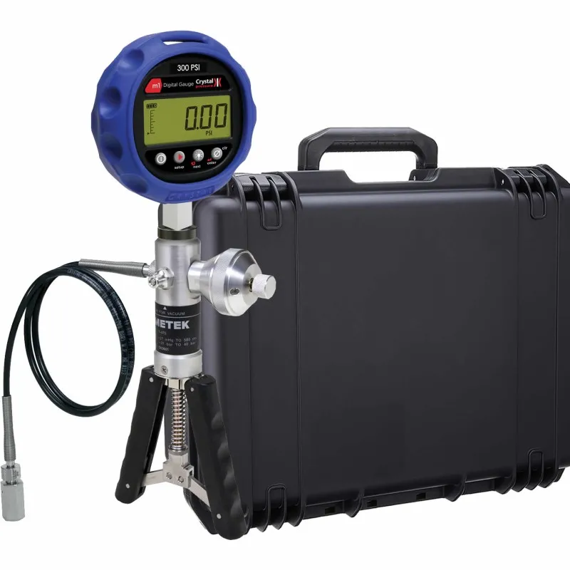 Ametek Crystal M1 [M1-100PSI-BHX-E-W] Digital Pressure Gauge, 1/4" NPT male, 0 to 100 PSI w/ Pump System B (Pneumatic) -0.91 to 40 Bar, No Liquid (Drained) & Waterproof Case