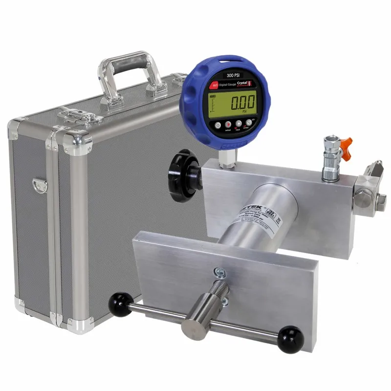 Ametek Crystal M1 [M1-30PSI-DOX] Digital Pressure Gauge, 1/4" NPT Male, 0 to 30 PSI w/ Pump System D (Oil) 0 to 5000 psi/350 bar, Full Liquid & Aluminum Case