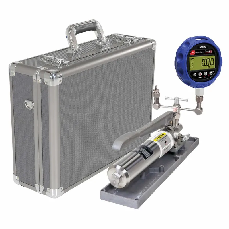 Ametek Crystal M1 [M1-3KPSI-FOV] Digital Pressure Gauge, 1/4" NPT Male, 0 to 3,000 PSI w/ Pump System F (Oil) 0 to 15 000 psi/1000 bar, Full Liquid & Aluminum Case