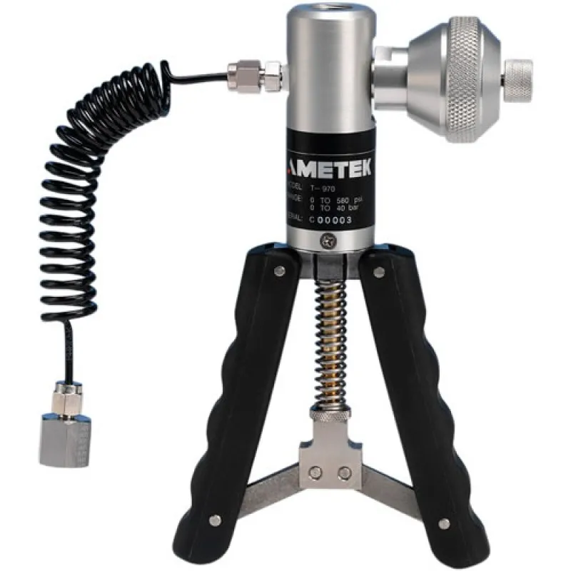 Ametek Crystal XP2i [100PSIXP2I-HOX-W] Digital Pressure Gauge w/Pump System H (Oil/Pneumatic) -25 inHg to 580 psi & 0 to 5000 psi,  0.1% Accuracy, 1/4NPT Male, 100 PSI  Gauge & Waterproof Case