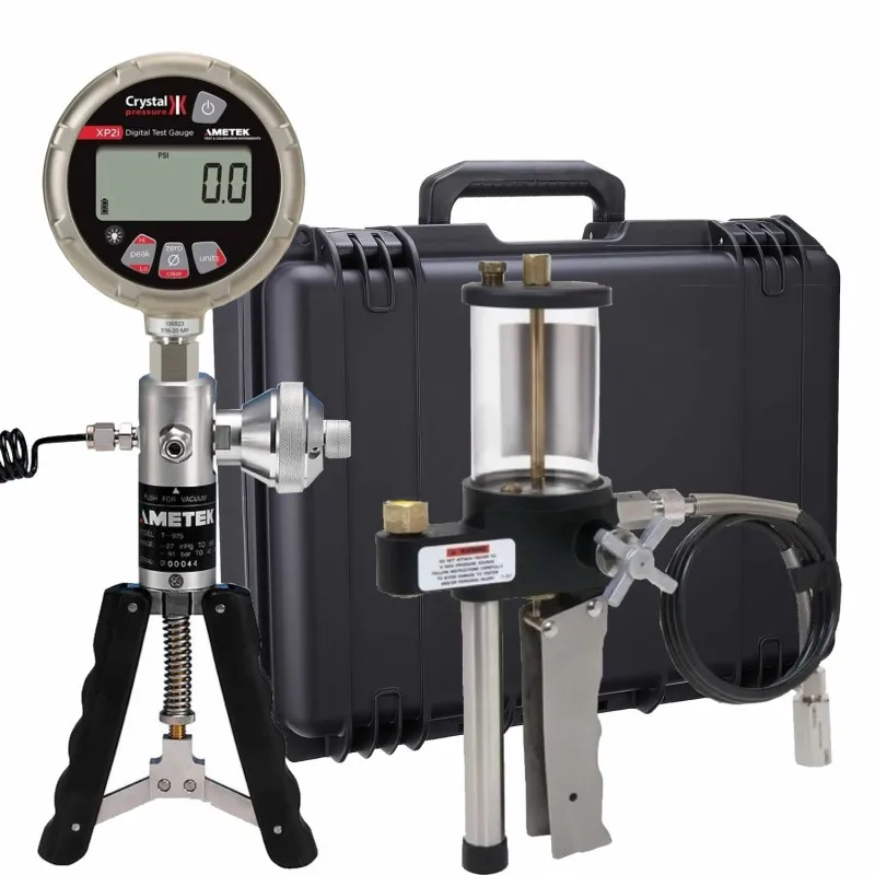 Ametek Crystal XP2i [100PSIXP2I-HOX-W] Digital Pressure Gauge w/Pump System H (Oil/Pneumatic) -25 inHg to 580 psi & 0 to 5000 psi,  0.1% Accuracy, 1/4NPT Male, 100 PSI  Gauge & Waterproof Case