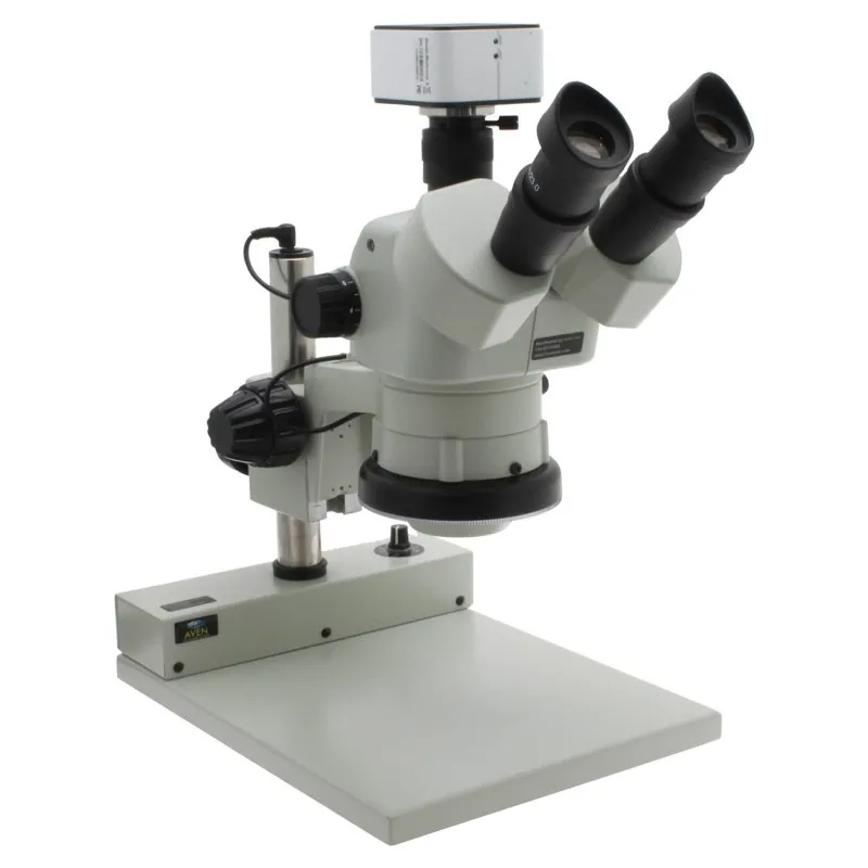 Aven Tools DSZV-44 [26800B-323] Stereo Zoom Trinocular Microscope System with Mighty Cam USB 5M Camera and PLED Stand, 10x to 44x