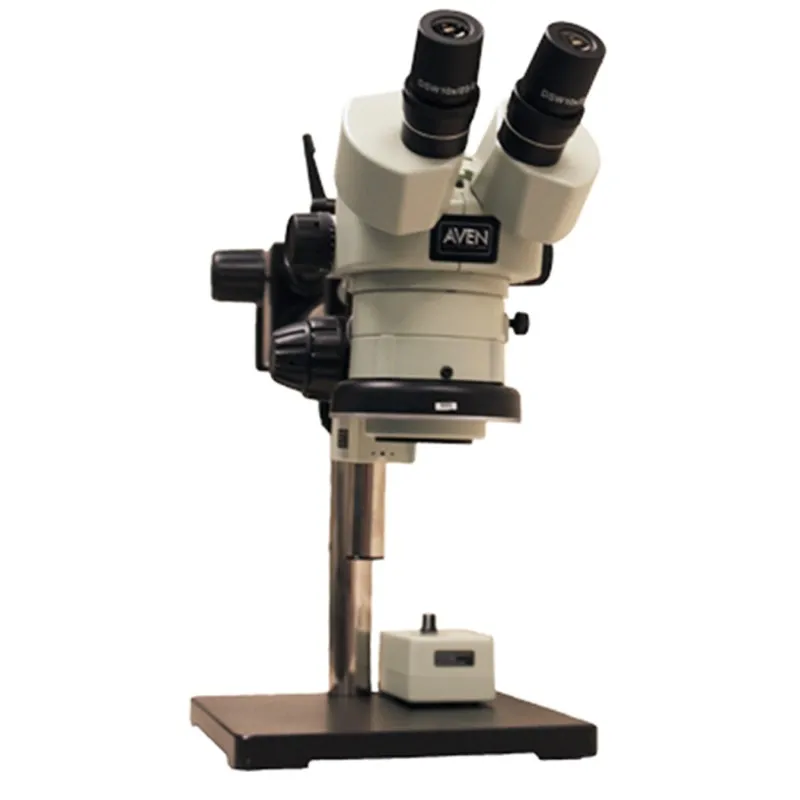 Aven Tools SPZ-50 [26800B-369] Stereo Zoom Binocular Microscope on Double Arm Boom Stand with Integrated LED Ring Light