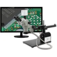 Aven Tools SPZV-50 [26800B-373-10-PRO] Stereo Zoom Trinocular Microscope with Mighty Cam Pro Camera, Ultra-Glide Boom Stand and LED FOI, 6.7x to 50x