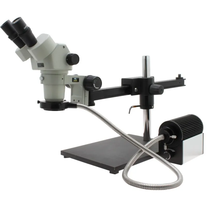 Aven Tools SPZ-50 [26800B-373-8] Stereo Zoom Binocular Microscope with Ultra-Glide Boom Stand and Fiber Optic LED Illuminator, 6.7x - 50x Magnification