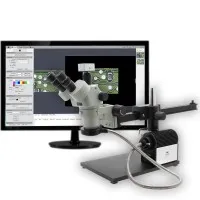 Aven Tools SPZV-50 [26800B-373-9] Stereo Zoom Trinocular Microscope with USB 6M Camera, Ultra-Glide Boom Stand and LED Fiber Optic Illuminator, 6.7x to 50x Magnification