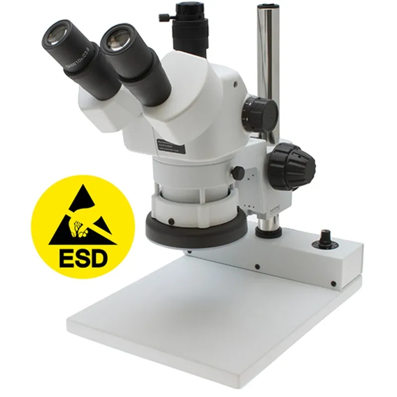 Aven Tools SPZV-50E [26800B-376-ESD] ESD-Safe Stereo Zoom Trinocular Microscope with PLED Stand, 6.7x to 50x