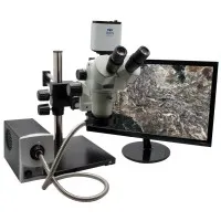 Aven Tools SPZV-50 [26800B-382-PRO] Stereo Zoom Trinocular Microscope with Mighty Cam Pro Camera, Double Arm Boom Stand and LED FOI, 6.7x to 50x