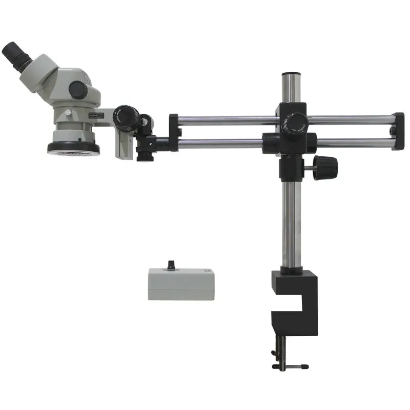 Aven Tools DSZ-44 [DSZ44-209-536] Stereo Zoom Binocular Microscope on Dual Arm Boom Stand with Integrated Ring Light, 10x to 44x Magnification