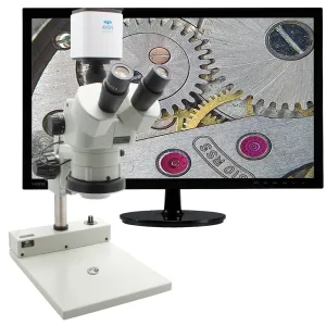 Aven Tools DSZV-44 [DSZV-44-258-512] Stereo Zoom Trinocular Microscope with Mighty Cam Pro Camera and PLED Stand, 10x to 44x Magnification