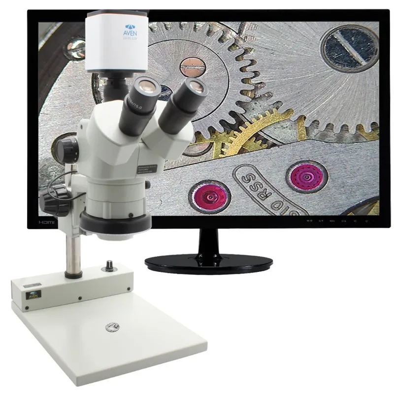 Aven Tools DSZV-44 [DSZV-44-258-512] Stereo Zoom Trinocular Microscope with Mighty Cam Pro Camera and PLED Stand, 10x to 44x Magnification