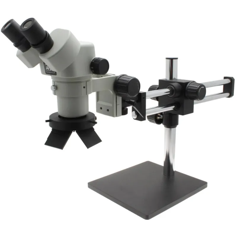 Aven Tools SPZ-50 [SPZ-50-534-223] Stereo Zoom Binocular Microscope on Double Arm Boom Stand with OLED Ring Light, 6.7x to 50x Magnification